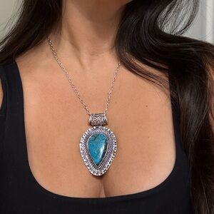 Sterling-Style Teardrop Turquoise Pendant Necklace - Blue